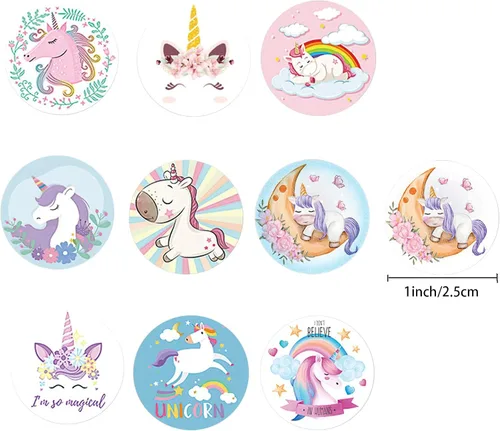Vista 2 de 1000 calcomanías de unicornio, calcomanías de decoración de bricolaje, autoadhesivas de 1 pulgada para bolsas de regalo de fiesta (10 estilos)