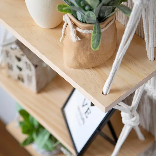 Vista 8 de jontell Estante colgante de pared de macramé, estantes de macramé hechos a mano, estante flotante bohemio decorativo para plantas, estante
