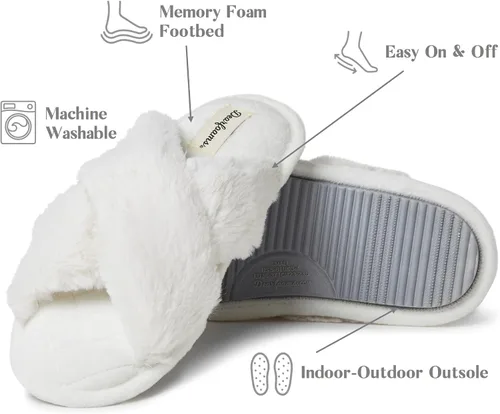 Vista 3 de Dearfoams Jessica - Pantuflas de piel sintética con banda cruzada para mujer