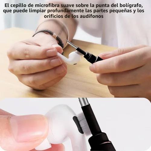 Vista 4 de Kit limpiador para auriculares, kit de limpieza para Airpods Pro 1 2 3, herramienta de limpieza multifunción con cepillo, esponja de vellón