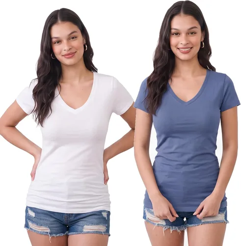 Vista 174 de Emmalise Camiseta de manga corta para mujer, cuello en V, tallas junior y plus