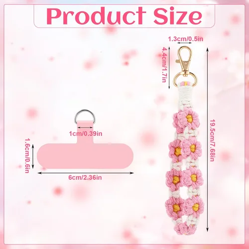 Vista 3 de Jspupifip 2 piezas de correa de muñeca para teléfono estilo macramé boho, linda cuerda para teléfono celular con pestaña de anclaje, pulsera