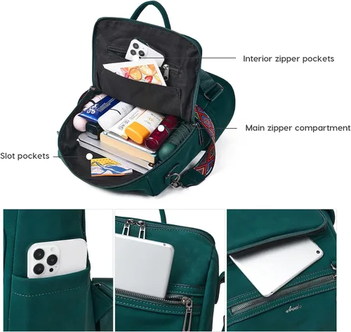 Vista 66 de OPAGE - Mochila de cuero para mujer, con borla de moda, bolso de hombro, mochila grande, bolsa de viaje, gris, L