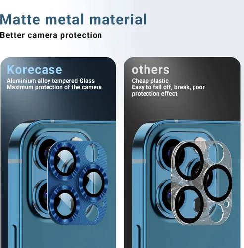 Vista 3 de Korecase Protector de lente de cámara para iPhone 12 Pro Max, película de vidrio templado de metal para cámara, protector de lente trasera