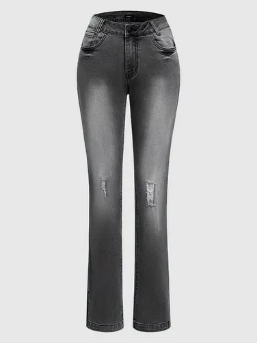 Vista 2 de Flamingals Bootcut Jeans for Women High Waisted Bell Bottom Wide Leg Tummy Control Ripped Flare Jeans
