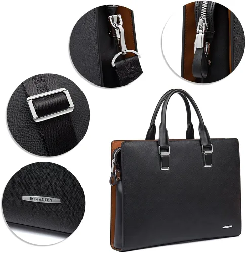 Vista 5 de BOSTANTEN Bolso de negocios del ordenador portátil del hombro del maletín del cuero formal para los hombres y las mujeres