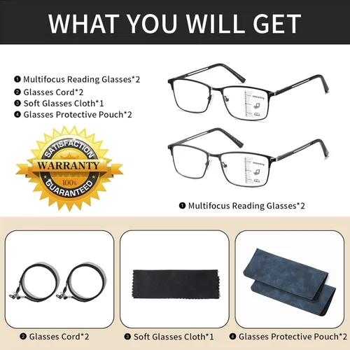 Vista 7 de LKEYE Gafas de lectura progresivas multienfoque para hombre, sin línea, transición, multifocal, luz azul, lentes de marco ancho de metal