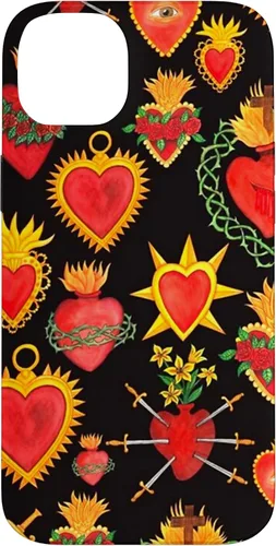 Vista 15 de iPhone 14 Pro Max Hearts Mexican Days of the Dead Latina Milagros Folk Art Fun Case