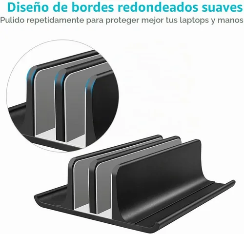 Vista 5 de Vaydeer Soporte vertical doble ajustable para computadora portátil, nuevo diseño, 2 ranuras de aluminio, soporte doble para Negro