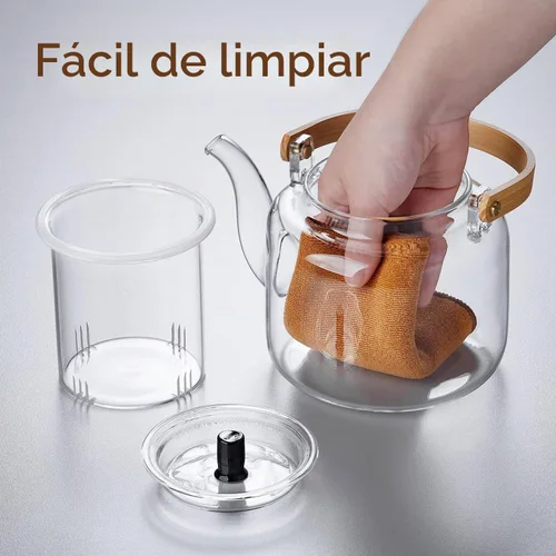 Vista 6 de Juego de teteras de cristal, 37 onzas/37.2 fl oz, hervidor de té de vidrio con 4 tazas de té de doble pared, tetera con infusor para té suelto, apto