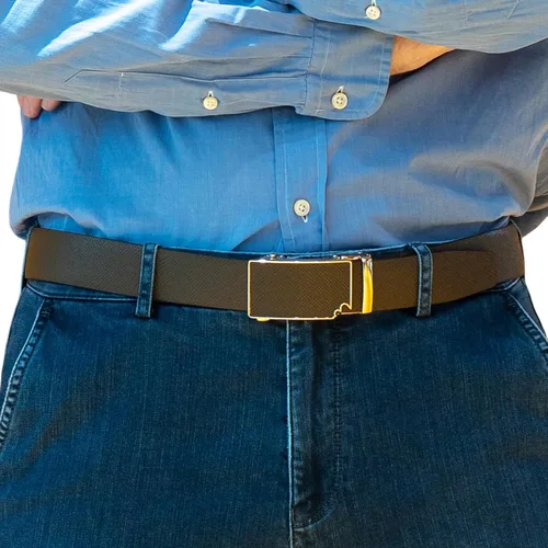 Vista 5 de Cinturones de cuero con trinquete para hombre, cinturón ajustable para jeans casuales