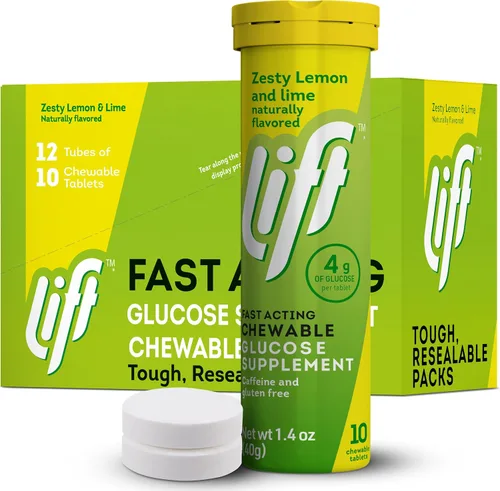 Vista 9 de Lift Glucosa, tabletas energéticas masticables de glucosa de acción rápida, arándano, tarro de 50 unidades (paquete de 1) Chewable glucose tablets