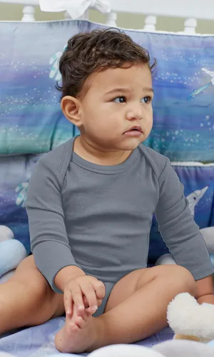Vista 4 de KOH KOH Body de bebé de manga larga de algodón sólido con hombros descubiertos para niños