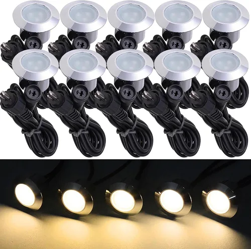 Vista 9 de Yescom Paquete de 5 luces LED de aluminio para terraza, iluminación de paisaje de bajo voltaje de 12 V, blanco cálido de 3000 K, IP67, impermeable