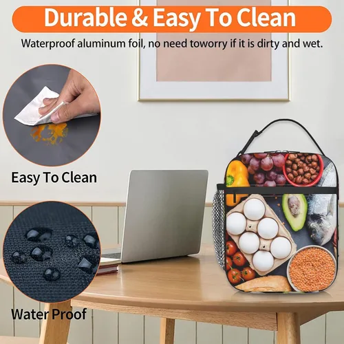 Vista 6 de Lonchera de poliéster de béisbol 3D para niños y adolescentes, bolsa de almuerzo térmica reutilizable para mujeres adultas, bolsas enfriadoras