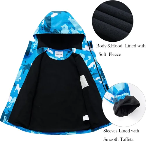 Vista 2 de Chubasqueros para niños, ligeros, impermeables, con capucha, de forro polar, rompevientos para niños