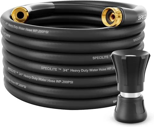 Vista 11 de SPECILITE Manguera de jardín de 3/4" 25 pies con boquilla de alto flujo, manguera de agua de goma híbrida flexible resistente para exteriores