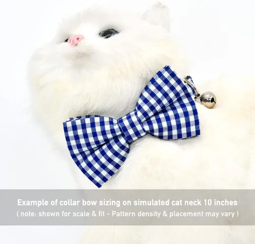 Vista 4 de Collar de Gato Azul con Diseño de Búfalo a Cuadros, Conjunto de Lazo para Boda/Cumpleaños, Collar Separable para Gatito