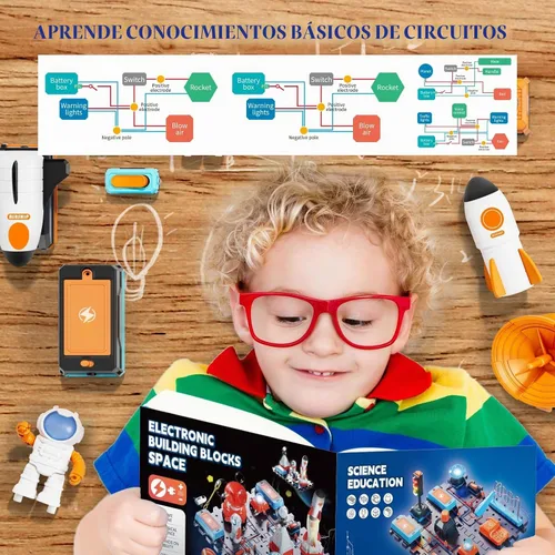 Vista 7 de VATOS Kits de circuito de ciencia espacial para niños – Kit STEM de exploración electrónica de 31 piezas con más de 100 proyectos, lanzacohetes