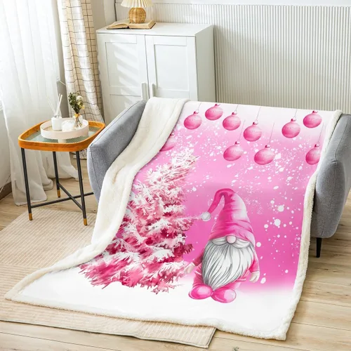 Vista 15 de Manfei Manta de Navidad con árbol de Navidad, muñeco de nieve, copo de nieve, para decoración de habitación de niños y niños, manta de rayas blancas