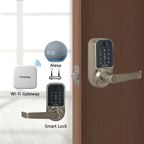 Vista 3 de SCYAN Scyan X1 - Cerradura de puerta inteligente, cerradura biométrica de huella dactilar 5 en 1, cerradura de puerta con teclado con pantalla