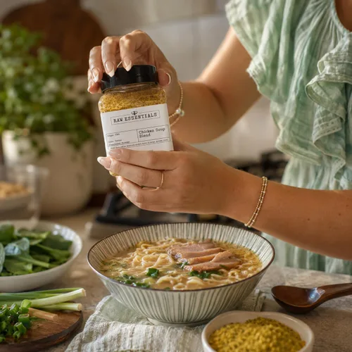 Vista 4 de Raw Essentials Mezcla de condimentos para ramen de pollo, sopa y pho - Condimento robusto y sabroso para sopa, ramen, pho, salsa, roux y más