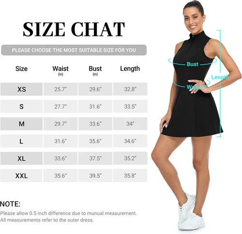Vista 6 de JAFINSY Vestido deportivo de tenis para mujer con pantalones cortos y bolsillos, diseño de cuello alto sin mangas para golf