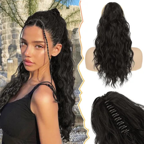 Vista 29 de BARSDAR Extensión de cola de caballo corta para mujer, extensiones de cabello sintético suave con clip de garra de 12 pulgadas, extensiones de cola