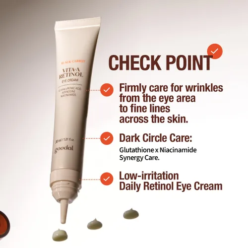 Vista 4 de GOODAL Black Carrot Vita-A Crema de ojos con retinol, crema diaria debajo de los ojos, cuidado de la piel suavizante e hidratante, K-Beauty, cuidado