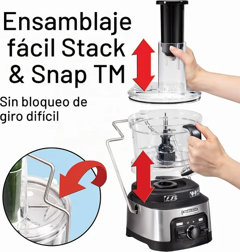 Vista 5 de Hamilton Beach Professional Stack & Snap - Procesador de alimentos y espiralizador de verduras para rebanar, triturar y amasar, canal