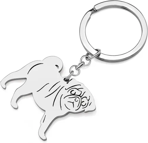 Vista 2 de Stainless Steel Pug Dog Keychain Chihuahua Labrador Corgi Puppy Key Ring Charms Pets Gifts for Women Girls Dog Lovers