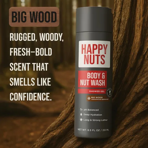 Vista 7 de HAPPY NUTS Big Wood - Gel de ducha hidratante para hombres, gel de ducha natural con limpieza profunda para pieles sensibles, jabón corporal