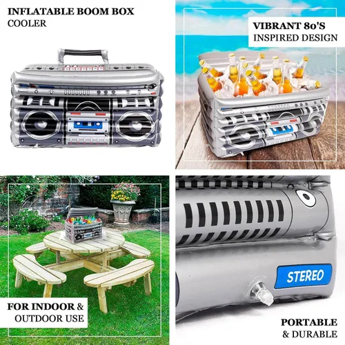 Vista 4 de Efavormart - Enfriador de bebidas inflable con temática de los años 80, contenedor de bebidas para fiesta en la piscina, 24 x 12 pulgadas
