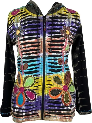 Vista 47 de Agan Traders Chaquetas bohemias con cremallera para mujer, con parches de teñido anudado, sudaderas ligeras con capucha para mujer 2025