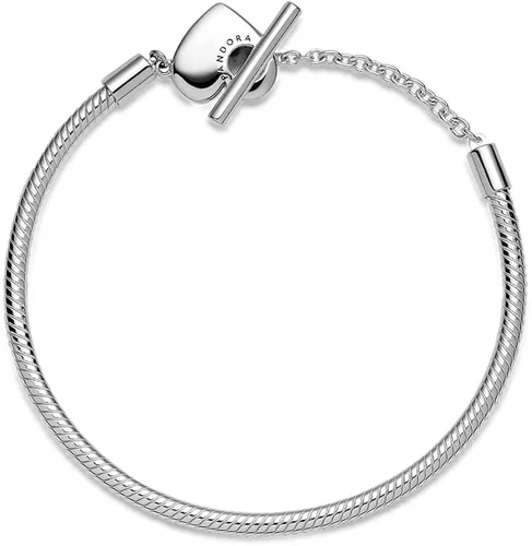 Vista 3 de PANDORA Moments Heart T-Bar - Pulsera de cadena de serpiente, Metal, Sin gemas.