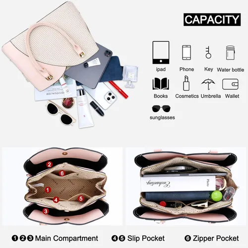 Vista 6 de KKXIU Monederos y bolsos de mano con triple compartimento para mujer, bolso de mano con asa superior