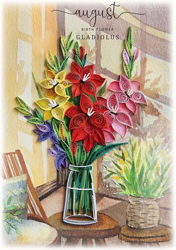 Vista 2 de Gladiolus - Tarjeta de flores de nacimiento, agosto, tarjeta floral para cumpleaños, grande, 5 x 7 pulgadas