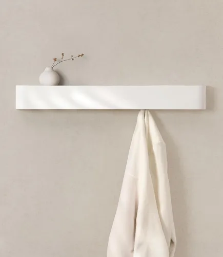 Vista 15 de Kazai. Perchero de pared 'Toke' - Perchero de diseño moderno con ganchos de pared ocultos - Perchero de panel de chapa de madera maciza - Roble