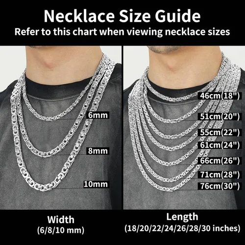 Vista 6 de ChainsHouse Collar de eslabones bizantinos planos para hombre de 0.236 in0.315 in0.394 in de ancho, chapado en oro de 18 quilatesacero inoxidable