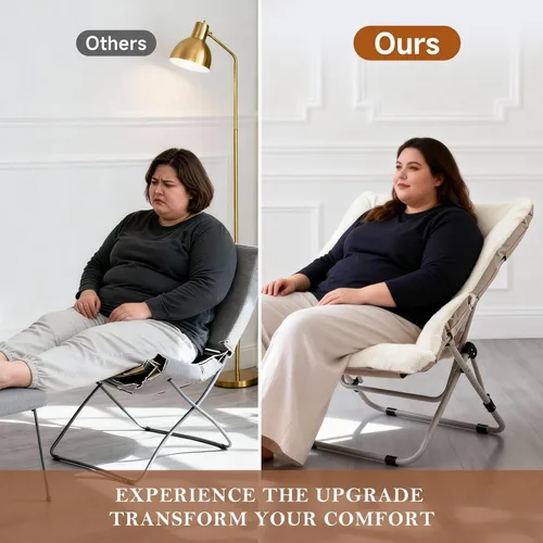 Vista 5 de Furlide Silla platillo, cómodas sillas de dormitorio, silla plegable de piel sintética de gran tamaño, silla plegable con marco de metal para sala