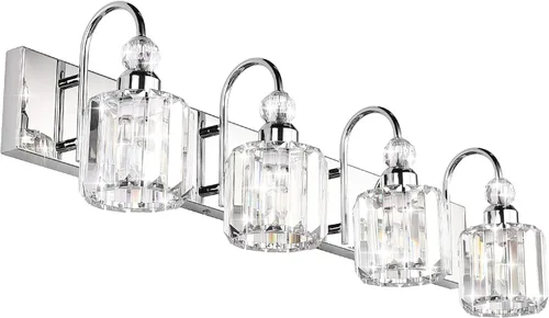 Vista 33 de Ralbay Modernas luces LED de cristal para tocador de baño, 3 luces de acero inoxidable, luces de tocador de cristal sobre el espejo, accesorios
