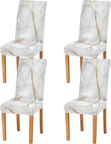 Vista 9 de Juego de 2 fundas elásticas para sillas de comedor con estampado de leopardo a la moda, fundas para sillas de cocina lavables, protector de asiento