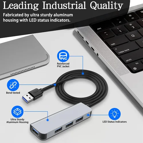 Vista 3 de MEIRIYFA Hub USB 3.0, 4 en 1 USB Hub Splitter Aluminio USB Extender Hub Hub 1* Puerto USB3.0 (5Gbps) + 3* Puerto USB2.0 (480Mbps) para escritorio