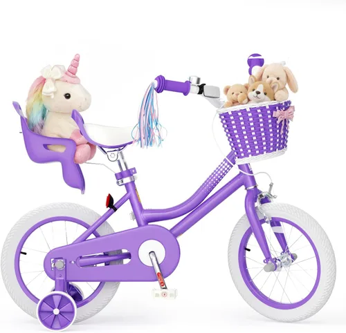 Vista 9 de KORIMEFA Bicicleta para niñas de 2 a 12 años, 12, 14, 16, 20 pulgadas, bicicleta para niños pequeños con ruedas de entrenamiento, bicicleta