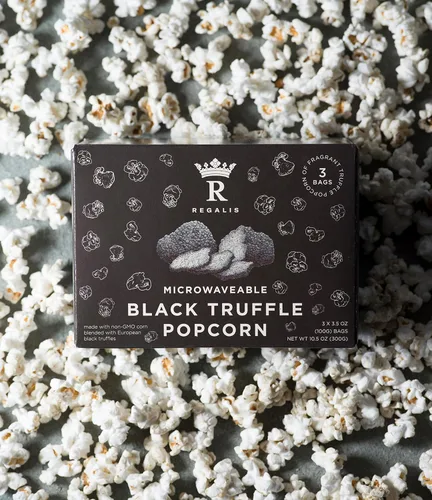 Vista 4 de Regalis Palomitas de maíz de trufa negra para microondas, granos sin OMG, trufa europea negra real, 3 bolsas