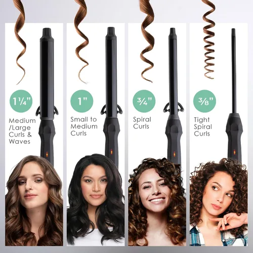 Vista 5 de MINT Varita Rizadora Profesional Sin Pinza de 1 1/4 Pulgadas para Cabello Largo Varita Rizadora Extra Larga con Barril Cerámico Iónico de 4