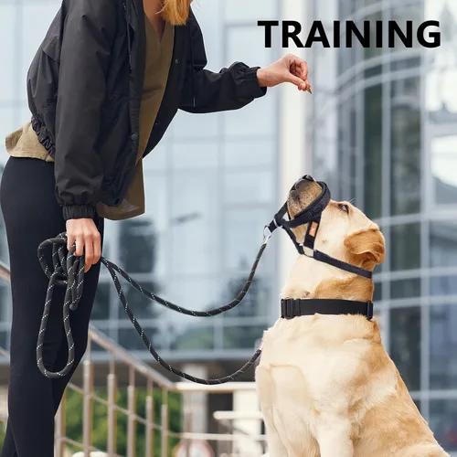 Vista 6 de Collar de cabeza de perro con tela suave, arnés para la cabeza para evitar tirones del perro, correa para la cabeza para perros pequeños, medianos