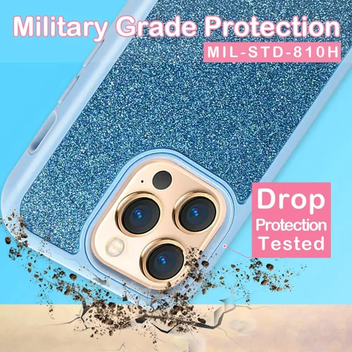 Vista 3 de Funda protectora completa con purpurina compatible con iPhone 14 Pro Max [protección militar contra caídas] híbrida resistente 3 en 1, resistente a