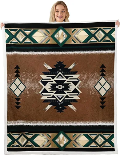 Vista 13 de Manfei Manta azteca nativa americana para decoración de habitación de niños y niñas, manta retro tribal geométrica bohemia para sofá, manta de forro