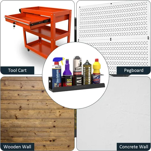Vista 7 de UNITEDPOWER Soporte para 5 latas de aerosol, estante de almacenamiento de botellas de pintura, estante de montaje en pared de acero, organizador
